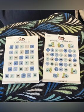 2 Hubman & Chubgirl sticker sheets
Date dots and monthly date dots deep blue sea